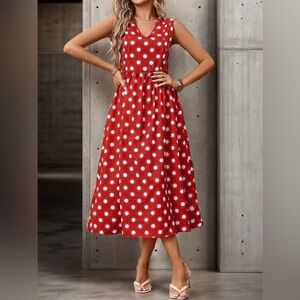 Printed V-Neck Sleeveless Midi Dress